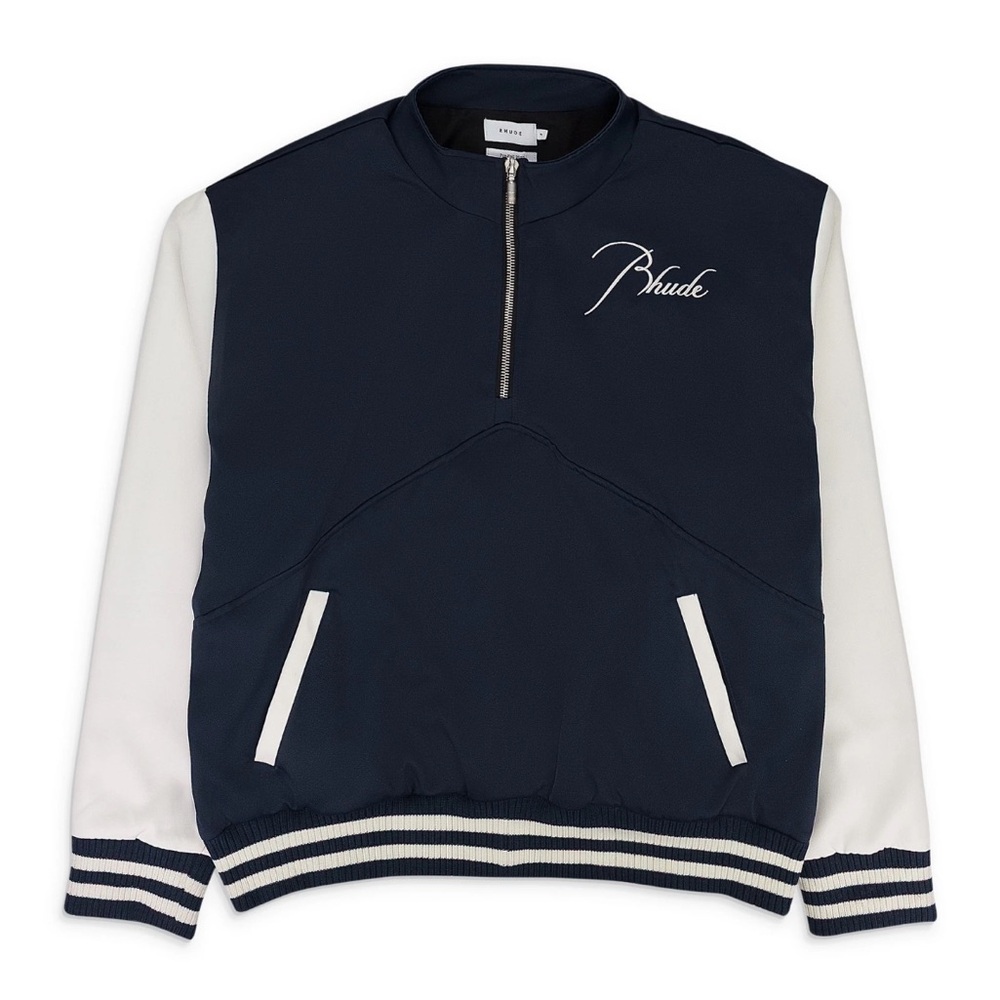 Rhude Dark Blue and White Half-Zip Jacket medium $1400